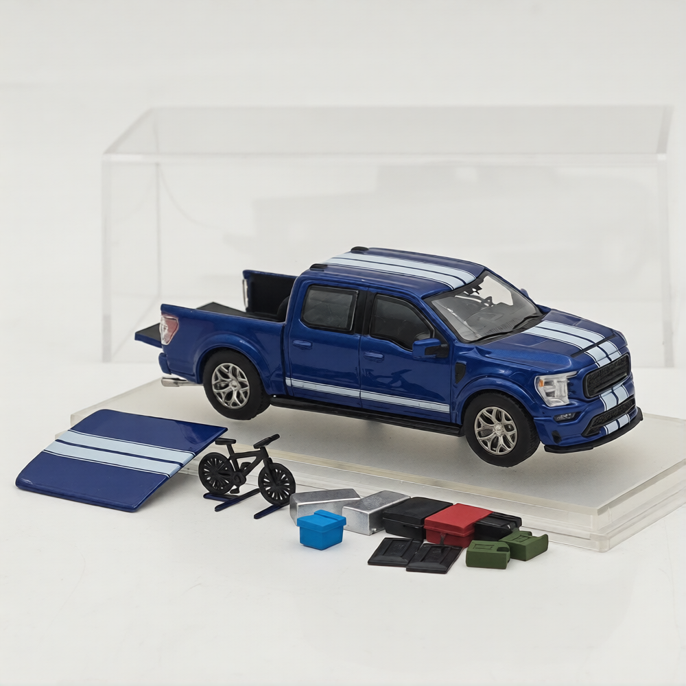 Fine Works64 x Mini Kars 1/64 Carroll Shelby F-150 Pickup Truck Blue With Accessories