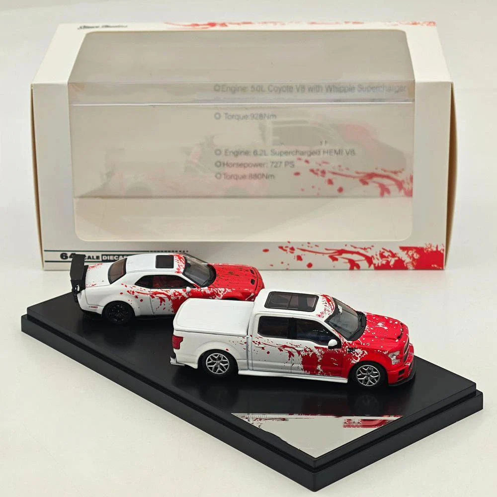 Stance Hunter 1:64 HEC Exclusive Shelby F150 & SRT Hellcat Red White Splash Double Set