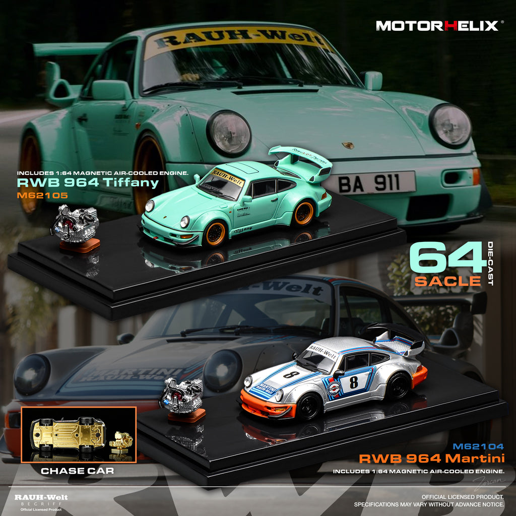 (Coming Soon) MOTORHELIX 1/64 RWB 964 Martini with magnetic air-cooled engine