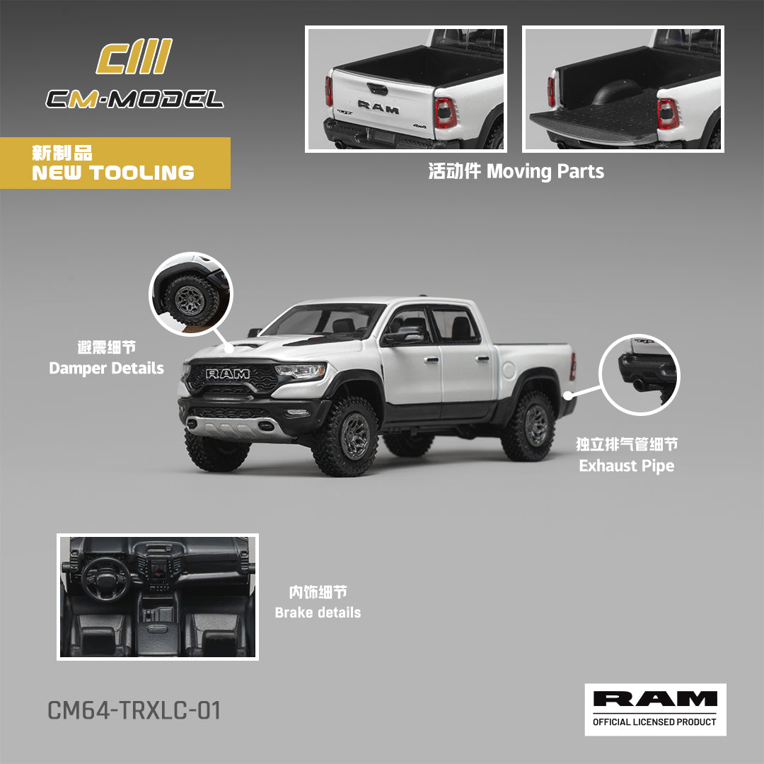 (Coming Soon) CMMODEL 1:64 2024 Ram 1500 TRX 6.2L Supercharged V8 – Final Edition Stellantis Diamond White Crystal Pearl