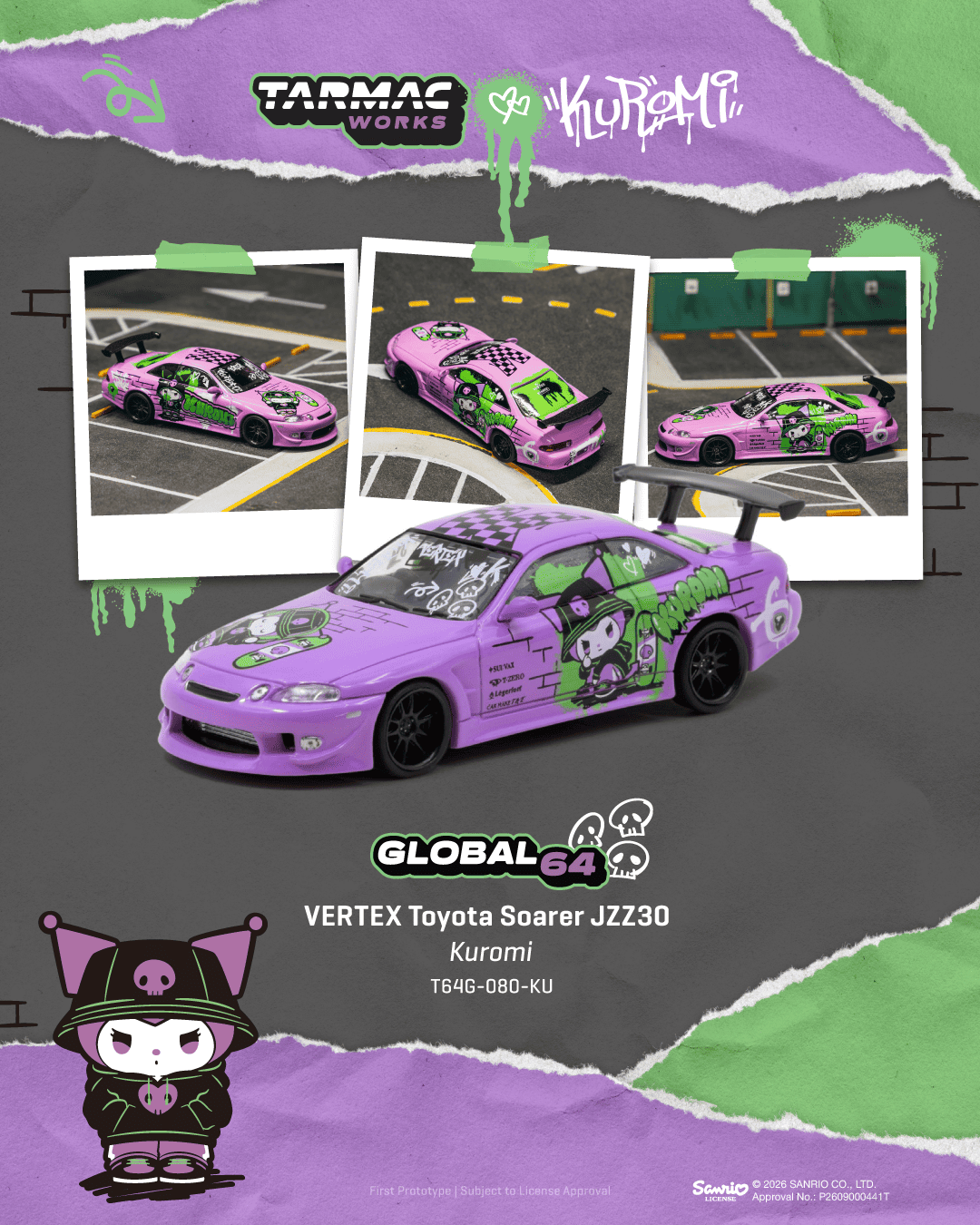 (Coming Soon) TARMACWORKS 1/64 VERTEX Toyota Soarer JZZ30 Kuromi (Display Base plus Acryli
