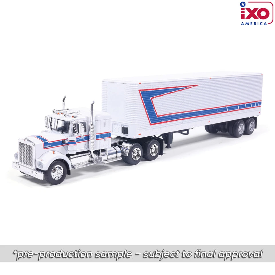 (Coming Soon) IXOAMERICA 1:64 1976 Kenworth W900 with vintage trailer - Red, White, Blue
