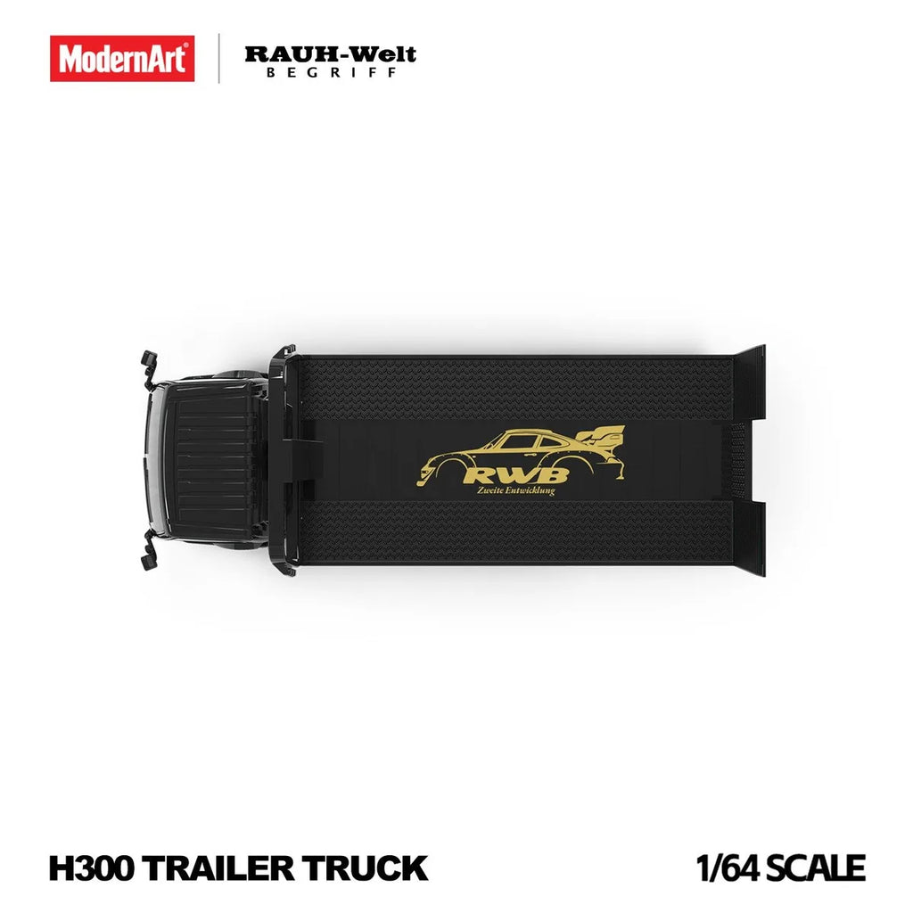 (Coming Soon) MODERNART 1:64 H300 Flat Transport Trailer RWB Coated Black Diecast Model Car