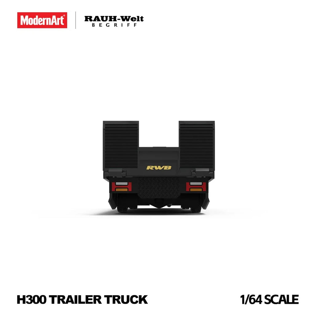 (Coming Soon) MODERNART 1:64 H300 Flat Transport Trailer RWB Coated Black Diecast Model Car