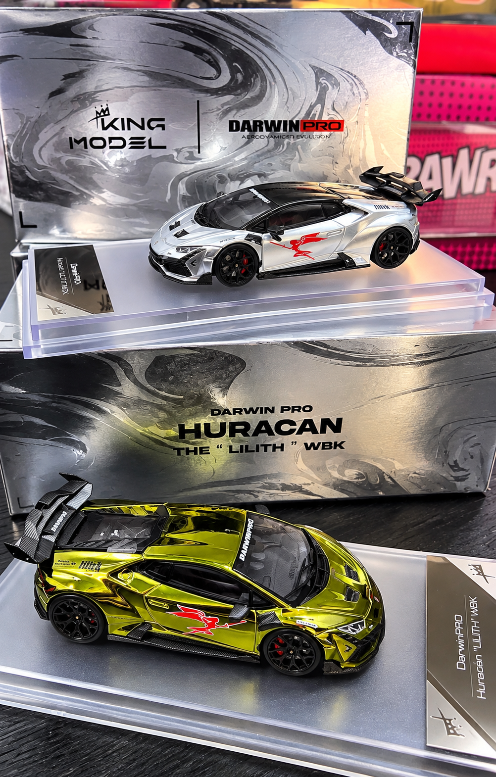 KINGMODEL 1/64 DarwinPRO Huracan LILITH Diecast model - Glossy Silver **CHASE RANDOMLY DISTRIBUTED**