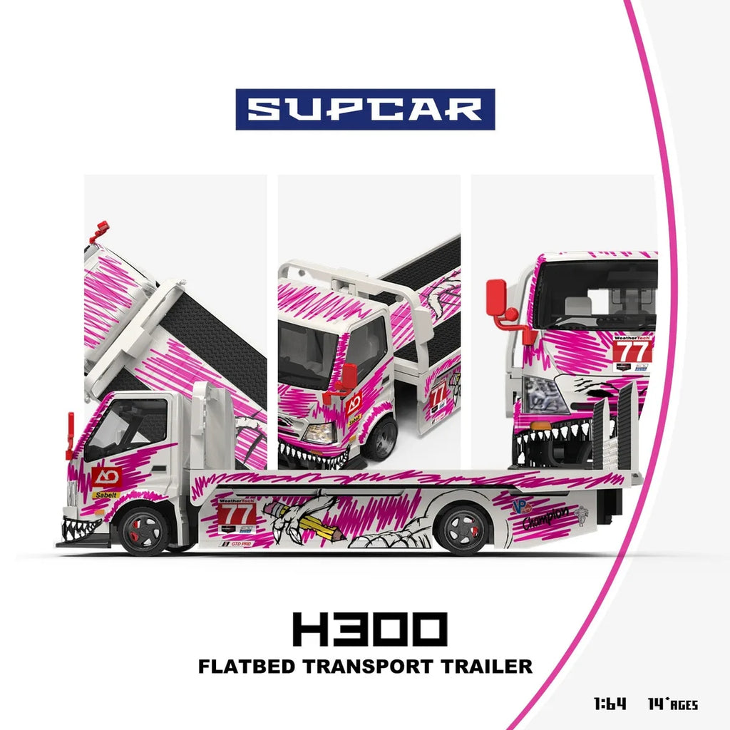 (Coming Soon) SUPCAR 1:64 H300 #77 White Powder Graffiti Dinosaur - Pink Livery Model Car