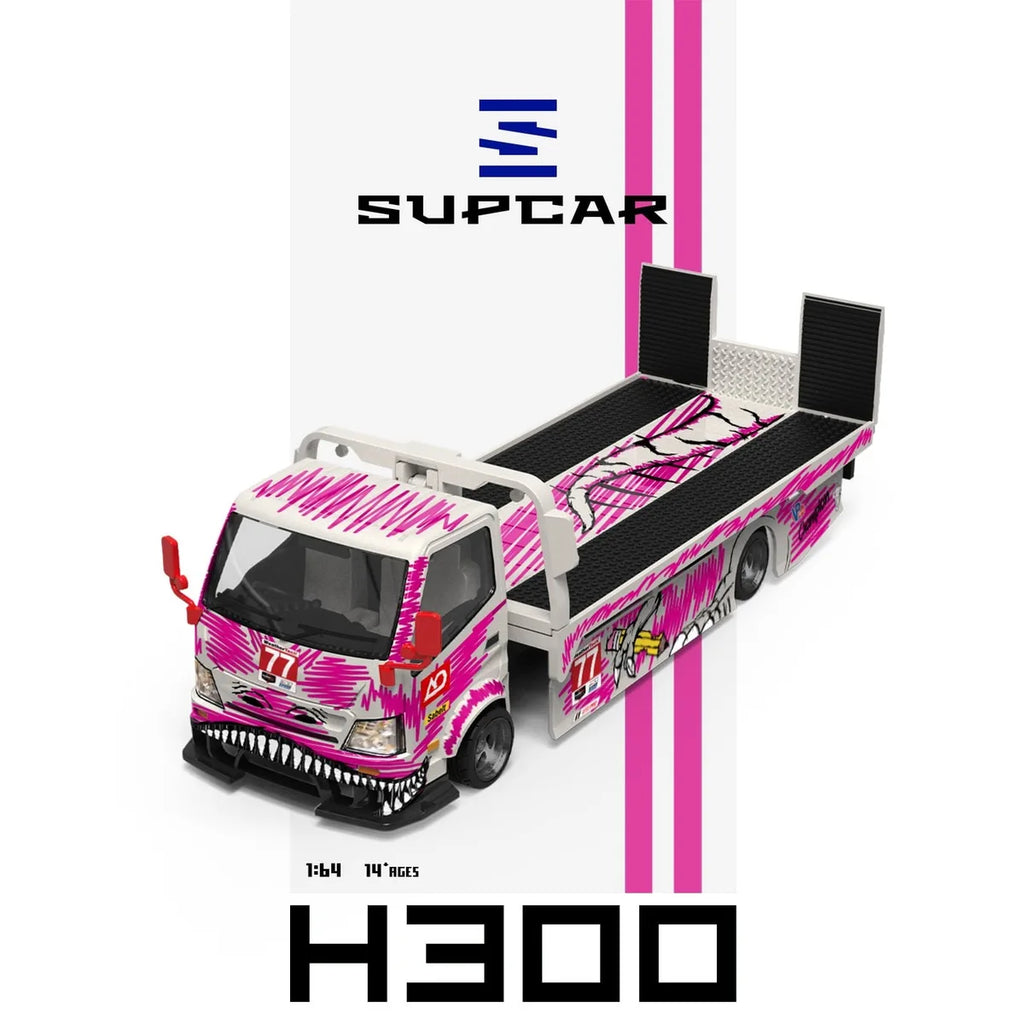 (Coming Soon) SUPCAR 1:64 H300 #77 White Powder Graffiti Dinosaur - Pink Livery Model Car