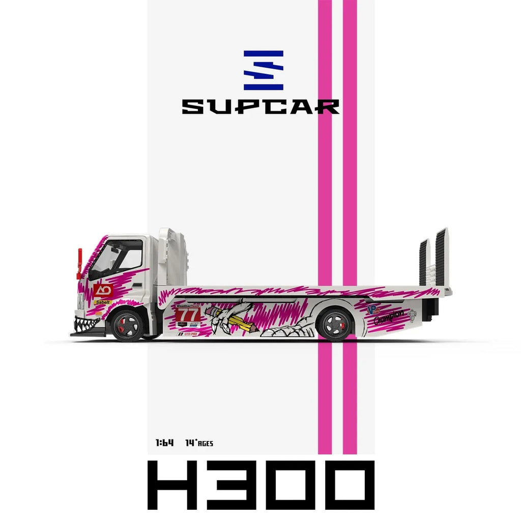 (Coming Soon) SUPCAR 1:64 H300 #77 White Powder Graffiti Dinosaur - Pink Livery Model Car