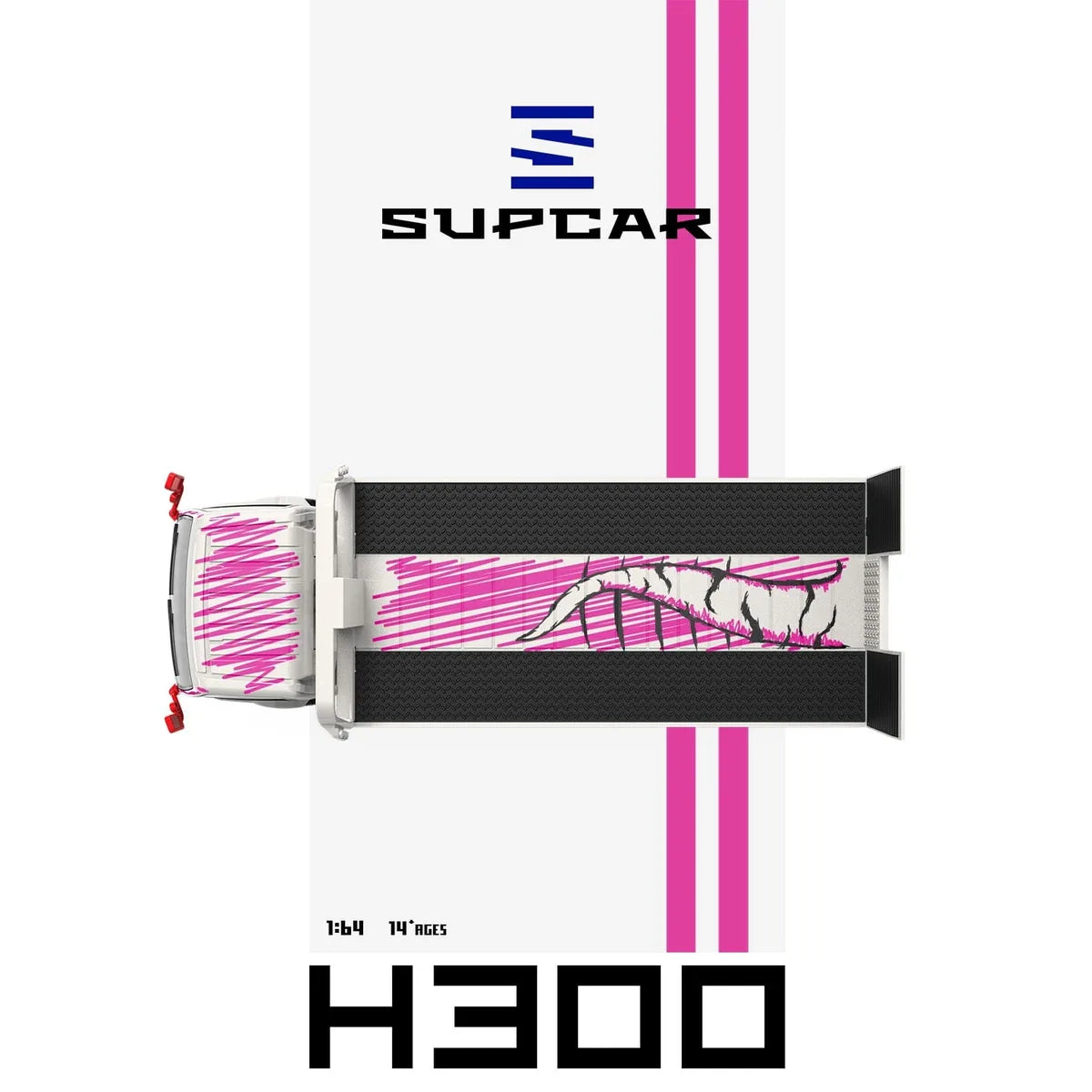 (Coming Soon) SUPCAR 1:64 H300 #77 White Powder Graffiti Dinosaur - Pink Livery Model Car