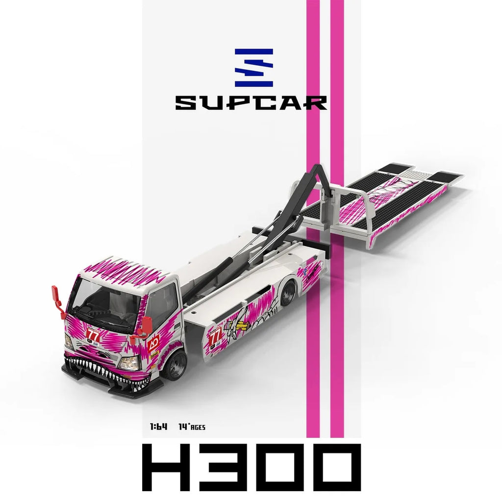 (Coming Soon) SUPCAR 1:64 H300 #77 White Powder Graffiti Dinosaur - Pink Livery Model Car