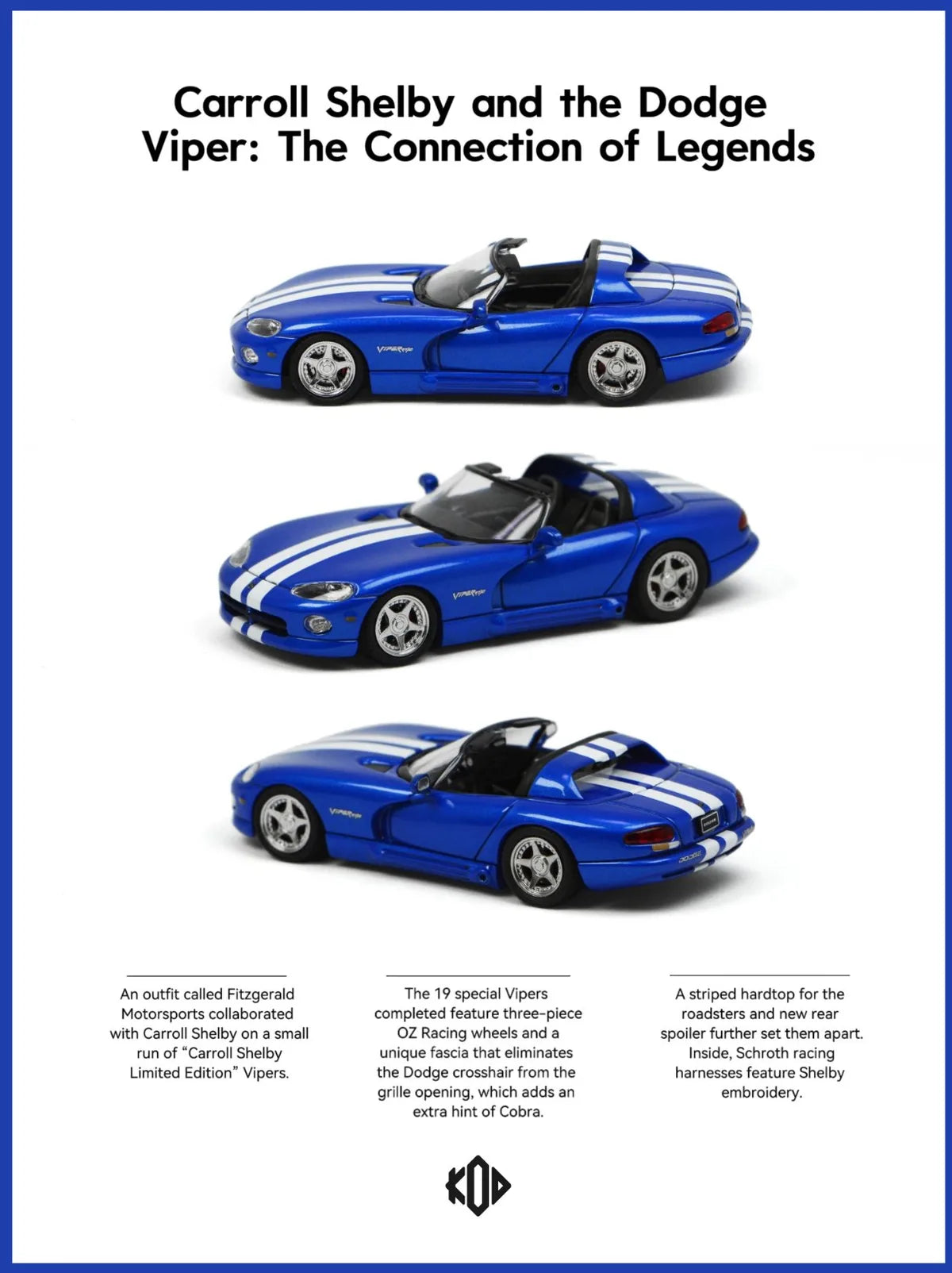 (Coming Soon) KOD & GFCC 1:64 Dodge Viper KOD – Carroll Shelby Edition Blue with White Stripes | 2026 Foshan APA Xpo