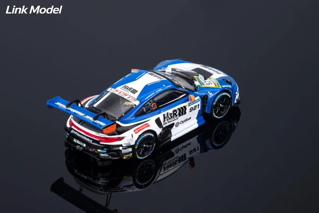 (Coming Soon) LINKMODEL 1:64 Scale Die-cast Porsche 911 GT3 R White & Blue: #921 H&R Livery