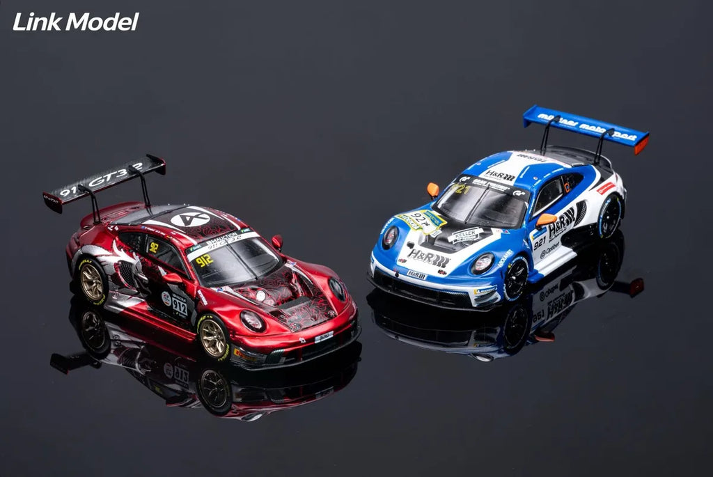 (Coming Soon) LINKMODEL 1:64 Scale Die-cast Porsche 911 GT3 R White & Blue: #921 H&R Livery