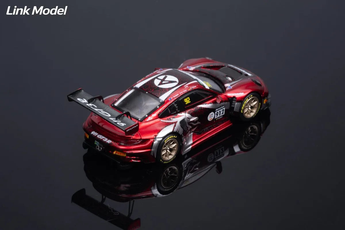 (Coming Soon) LINKMODEL 1:64 Scale Die-cast Porsche 911 GT3 R Black & Red: Chinese Dragon Livery