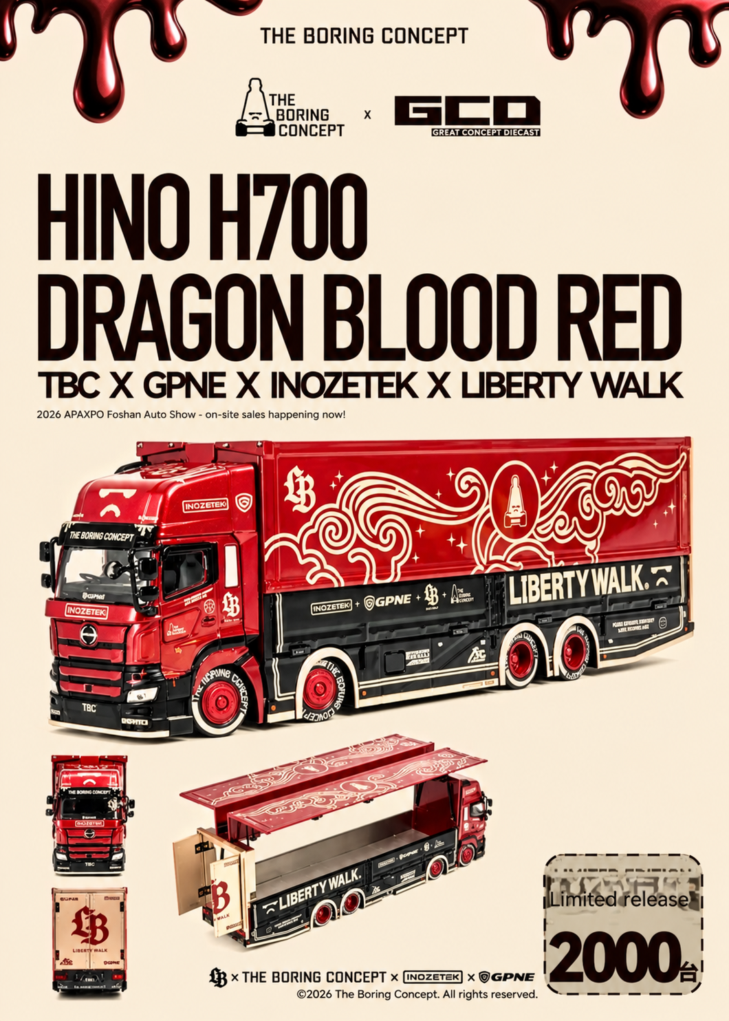 (Coming Soon) TBC X GCD 1:64 Hino H700 Truck Dragon Blood Red Diecast Model APAxpo 2026 Foshan