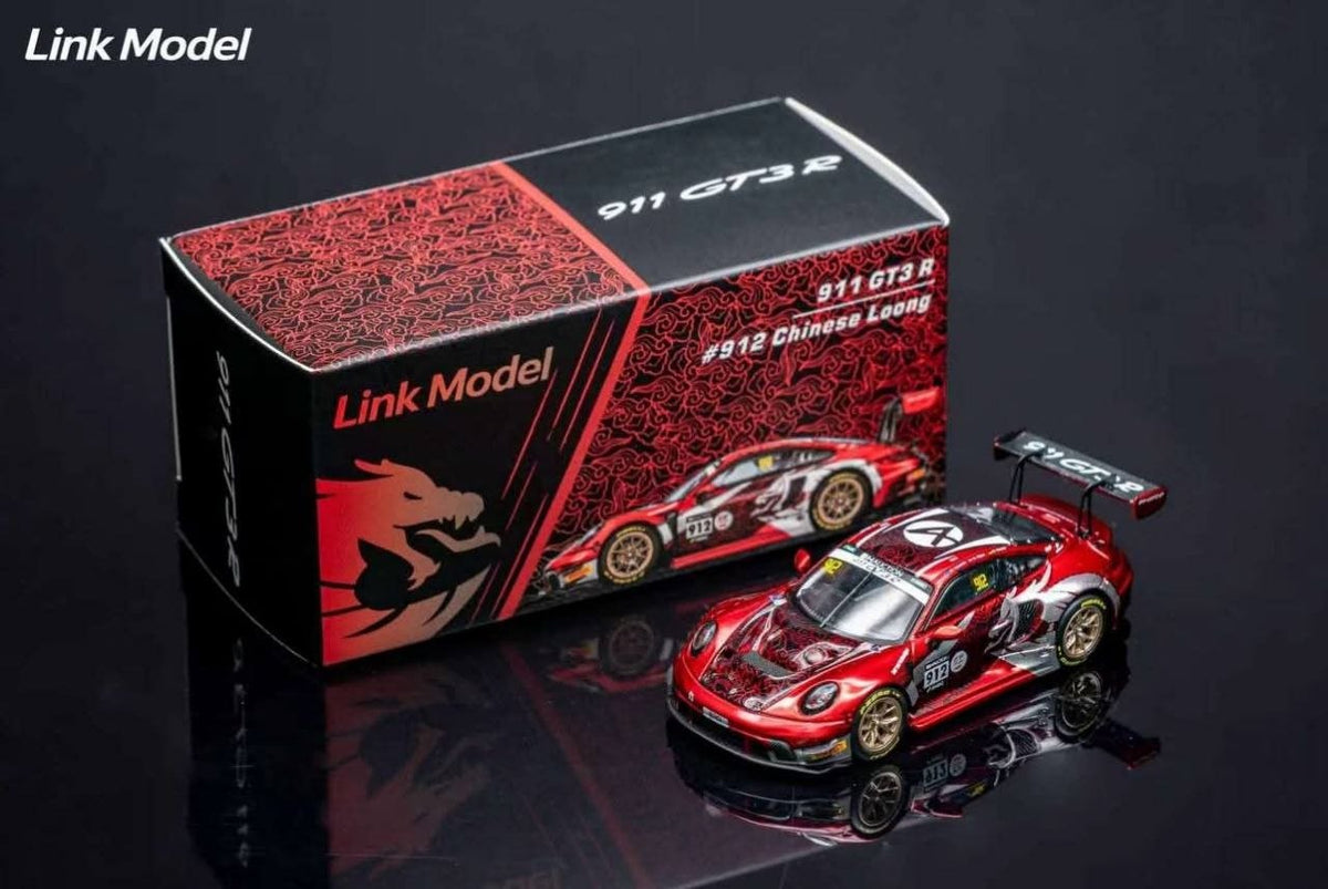 (Coming Soon) LINKMODEL 1:64 Scale Die-cast Porsche 911 GT3 R Black & Red: Chinese Dragon Livery