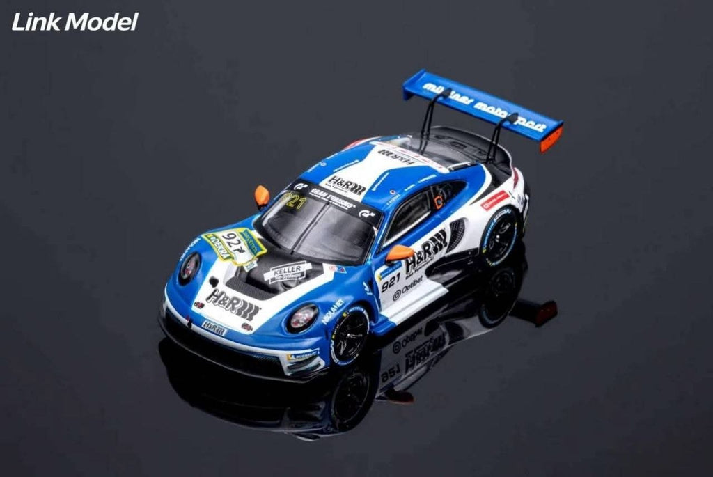 (Coming Soon) LINKMODEL 1:64 Scale Die-cast Porsche 911 GT3 R White & Blue: #921 H&R Livery
