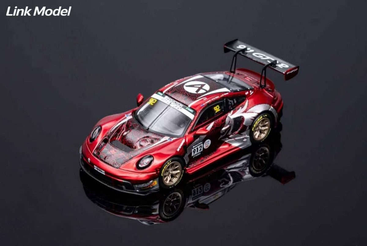 (Coming Soon) LINKMODEL 1:64 Scale Die-cast Porsche 911 GT3 R Black & Red: Chinese Dragon Livery