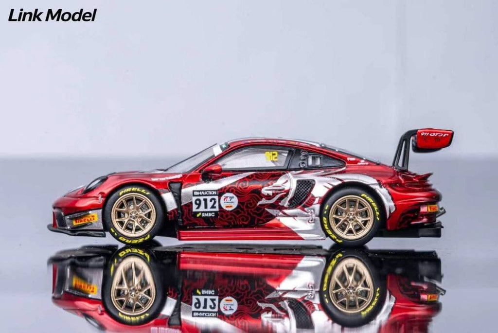 (Coming Soon) LINKMODEL 1:64 Scale Die-cast Porsche 911 GT3 R Black & Red: Chinese Dragon Livery