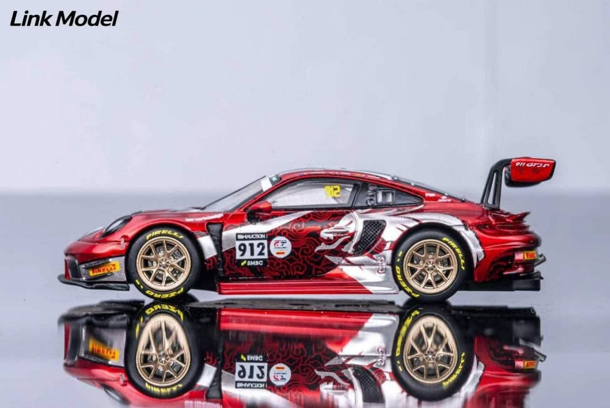 (Coming Soon) LINKMODEL 1:64 Scale Die-cast Porsche 911 GT3 R Black & Red: Chinese Dragon Livery