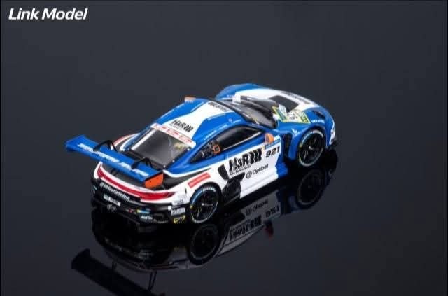 (Coming Soon) LINKMODEL 1:64 Scale Die-cast Porsche 911 GT3 R White & Blue: #921 H&R Livery