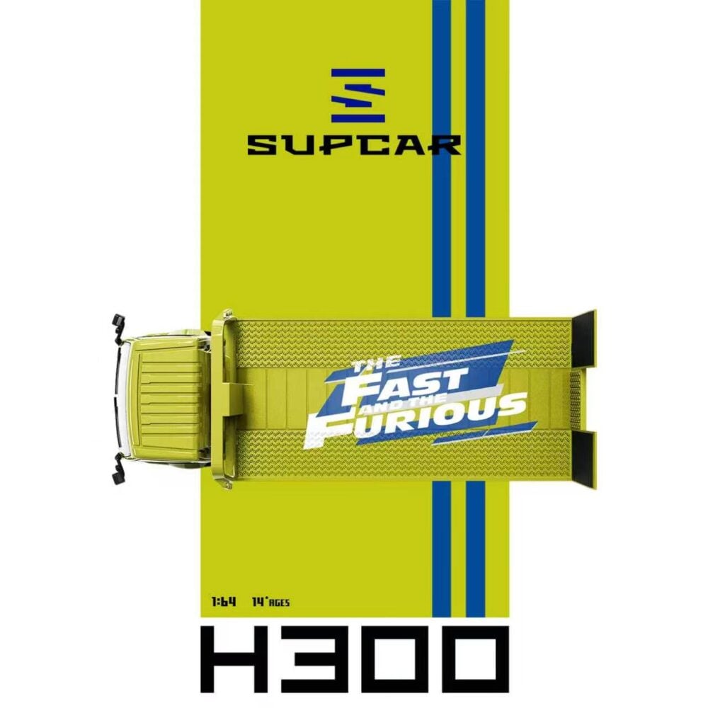 (Coming Soon) SUPCAR 1:64 H300 Flatbed Transport Trailer – Fast & Furious, Lime Yellow