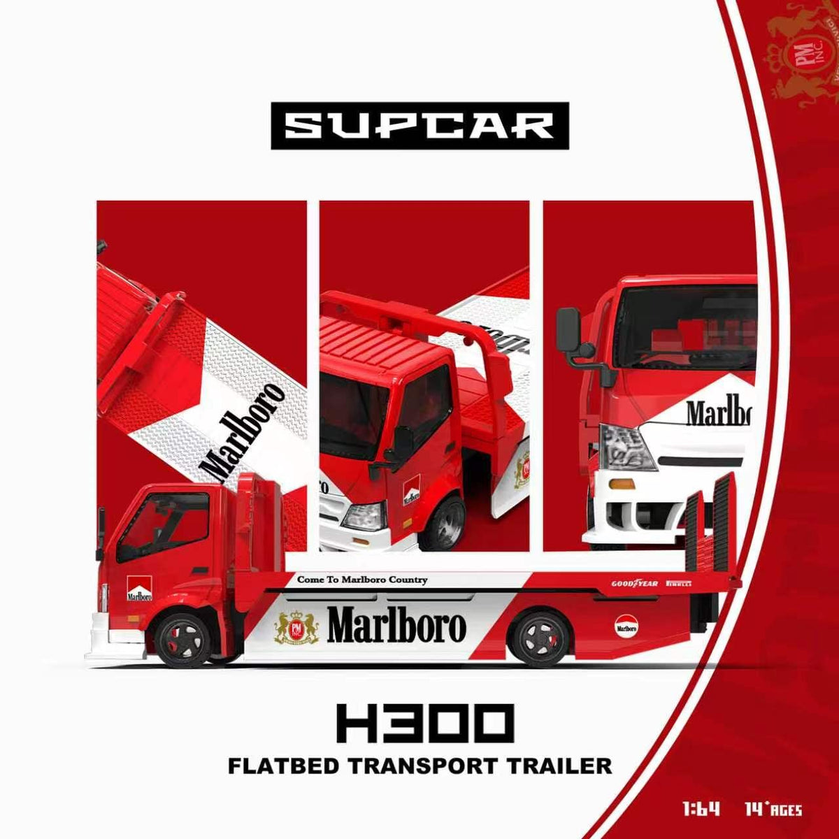 SUPCAR 1/64 H300 Flatbed Transport Trailer Marlboro livery Diecast Car Model