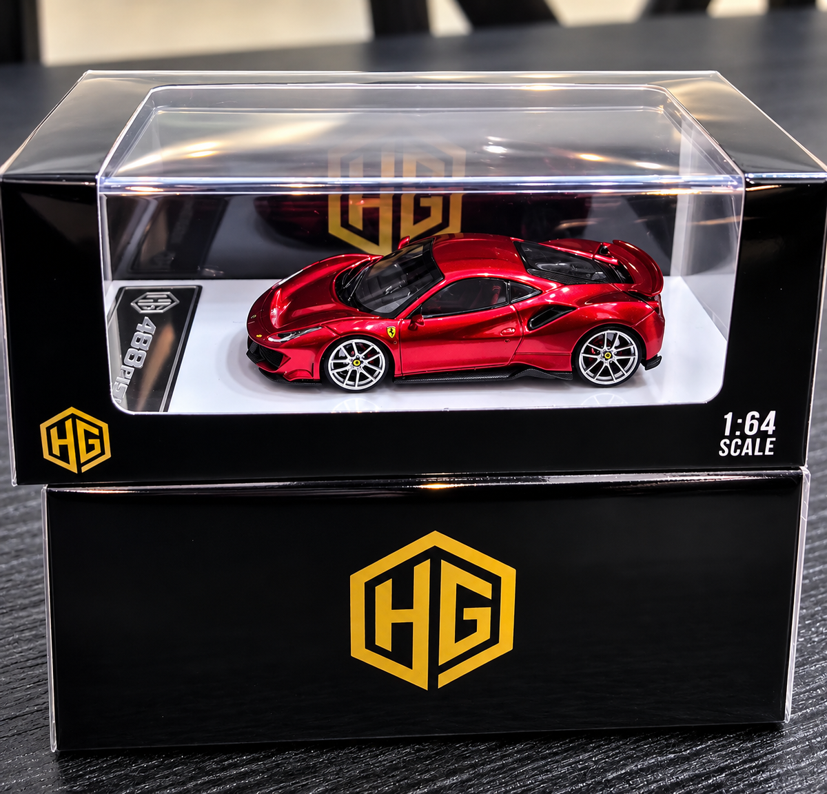 HG MODEL 1:64 488 Pista Coupe - Metallic Red Diecast Model Car
