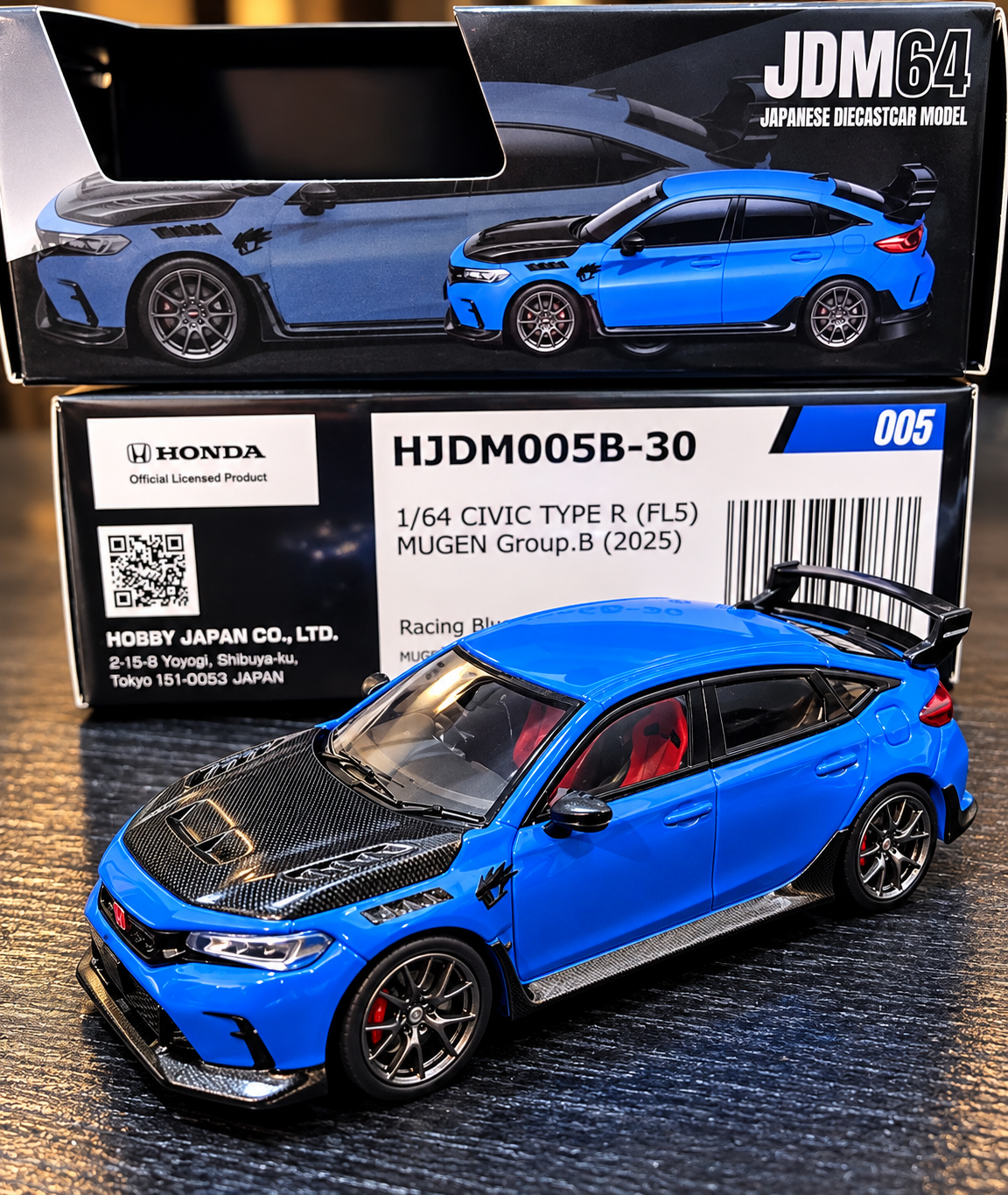 HOBBY JAPAN 1/64 Honda Civic Type R (FL5) MUGEN - Racing Blue Pearl