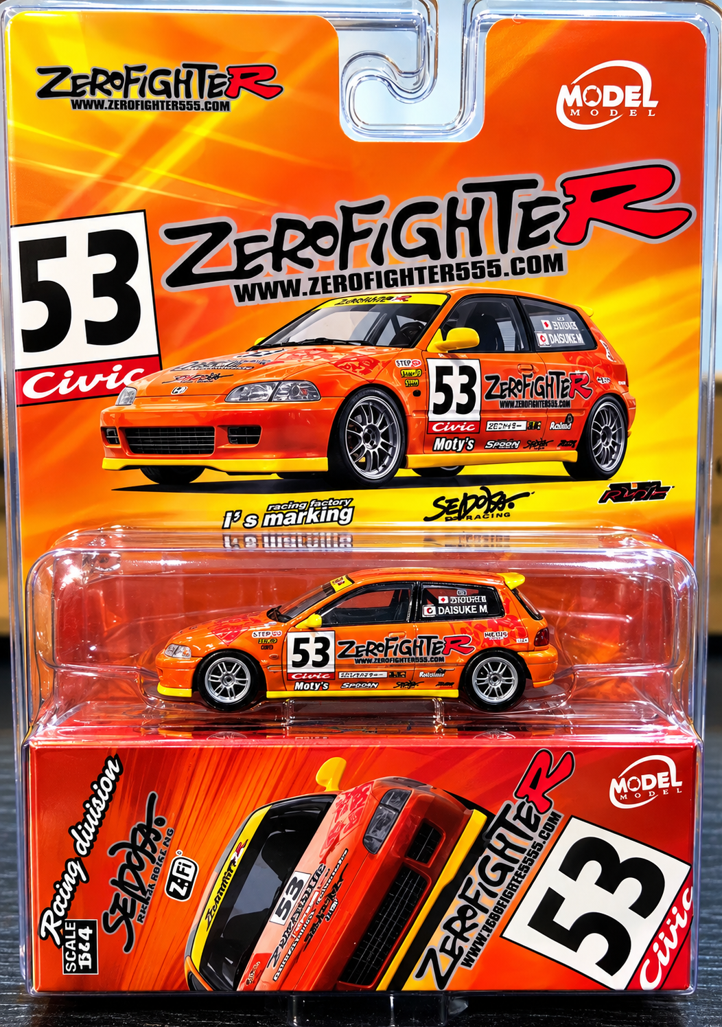MODELMODEL 1/64 Honda Civic EG6 Orange Zero Fighter (Blister Pack)