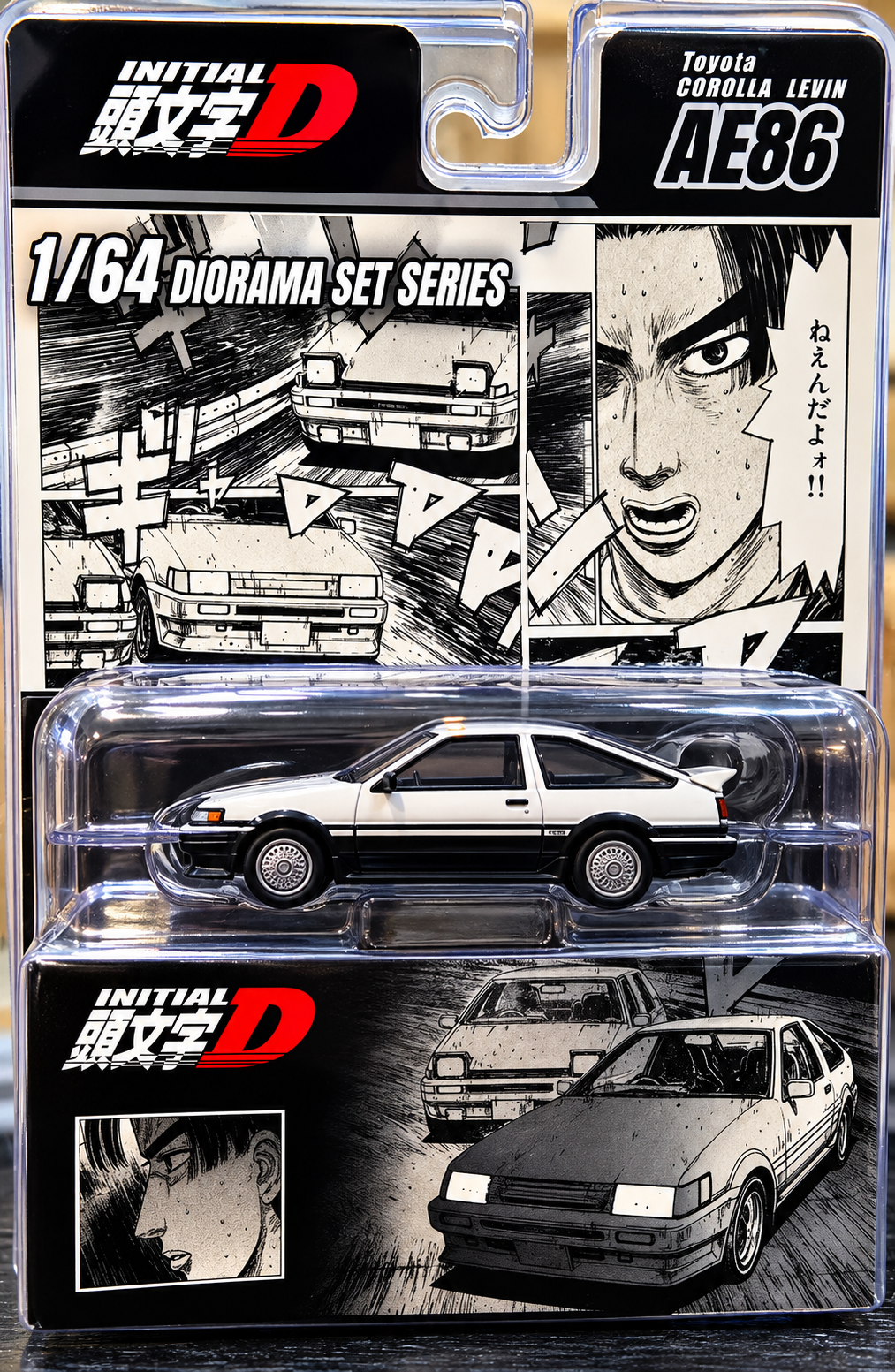 HOBBY JAPAN JDM64 1/64 Toyota COROLLA LEVIN (AE86) / Initial D Wataru Akiyama vs Takumi Fujiwara (Includes 2 random cards)
