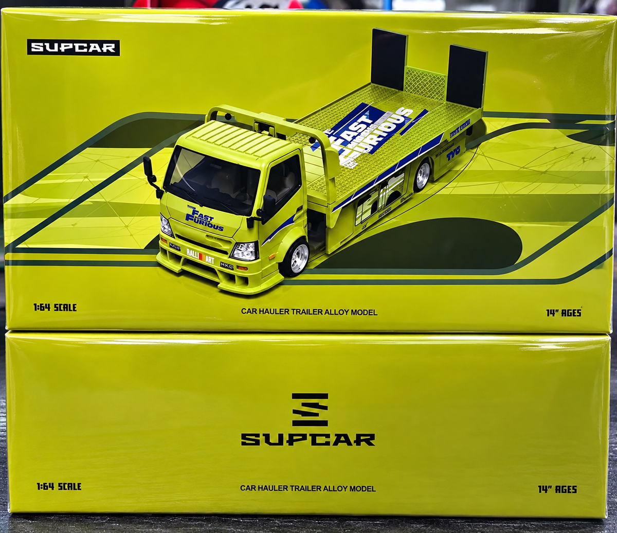 SUPCAR 1:64 H300 Flatbed Transport Trailer – Fast & Furious, Lime Yellow