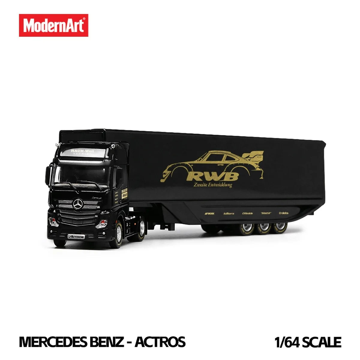 (Coming Soon) MODERNART 1:64 Mercedes Wingspan Dropside Semi-trailer Transporter RWB Coated