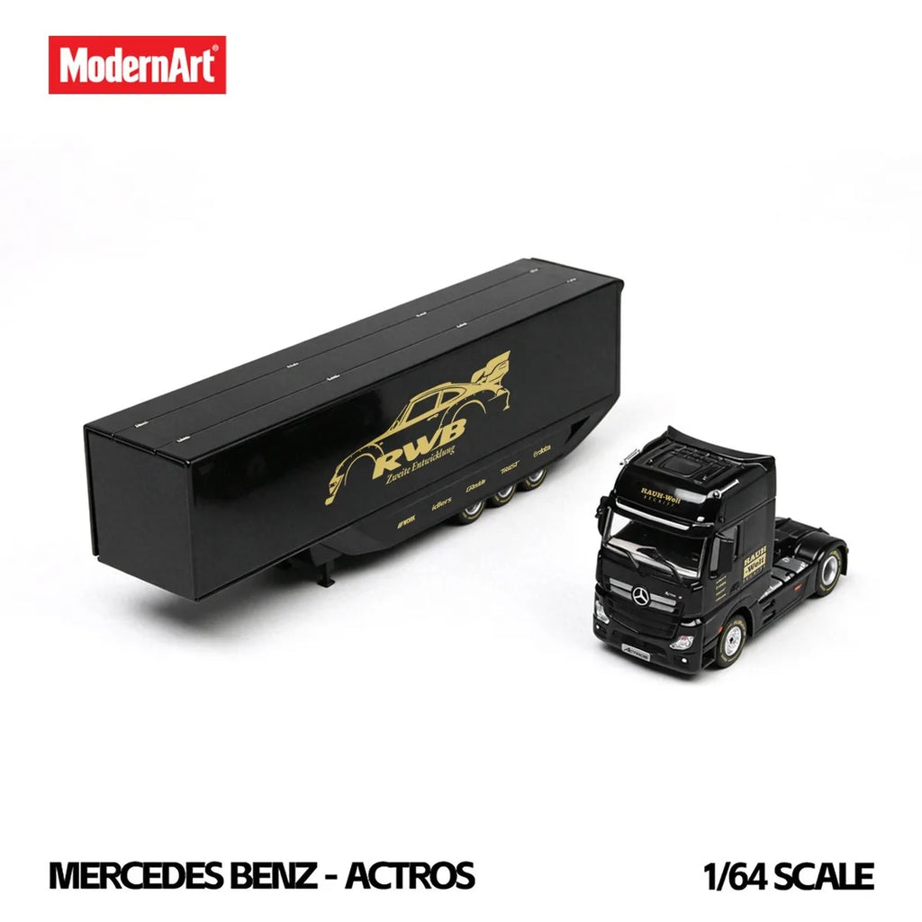 (Coming Soon) MODERNART 1:64 Mercedes Wingspan Dropside Semi-trailer Transporter RWB Coated