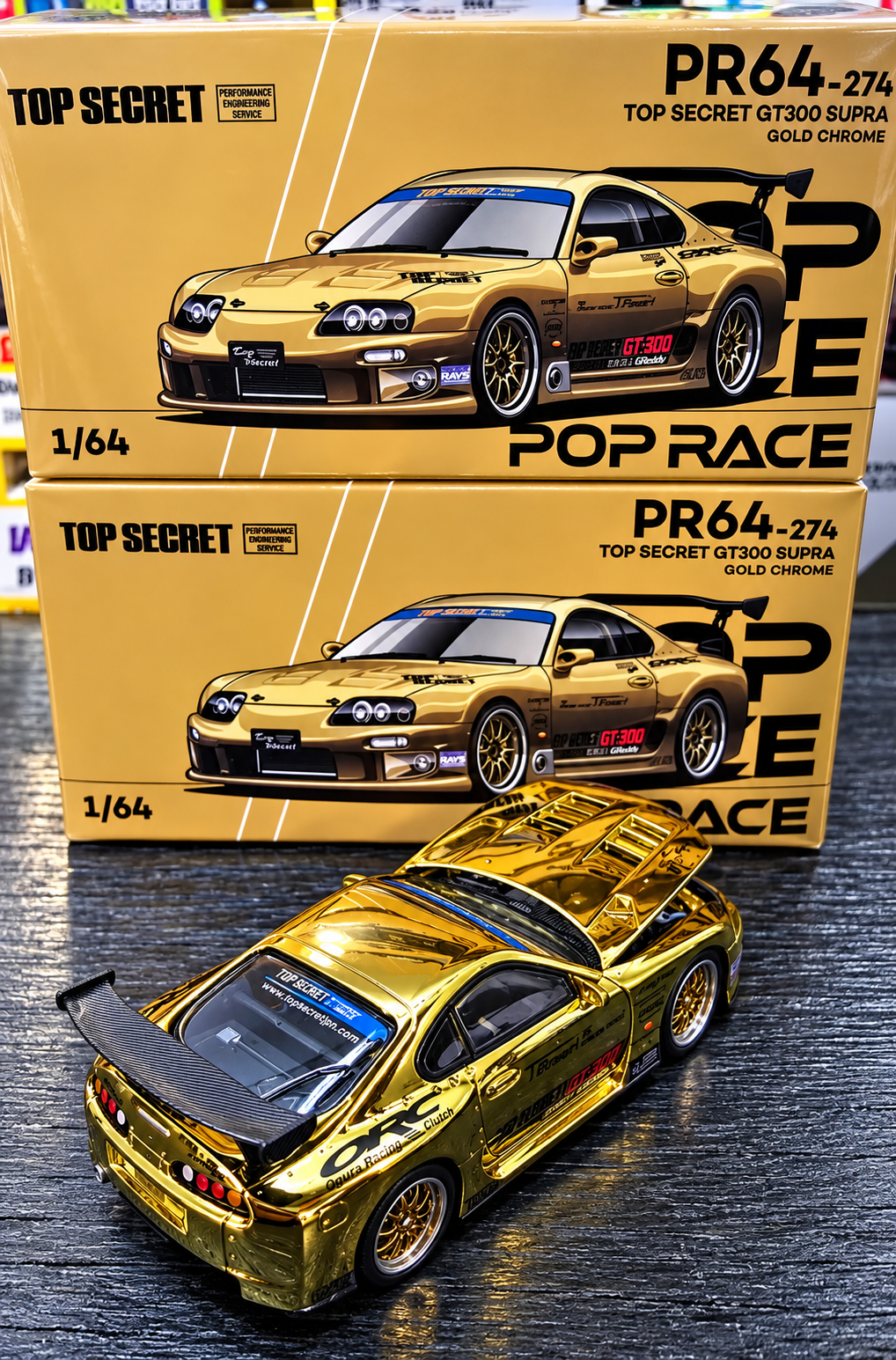 POPRACE 1/64 TOP SECRET GT300 Supra - Gold Chrome - PR640274 Diecast Model Car