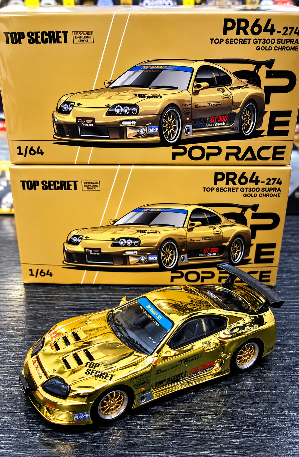 POPRACE 1/64 TOP SECRET GT300 Supra - Gold Chrome - PR640274 Diecast Model Car