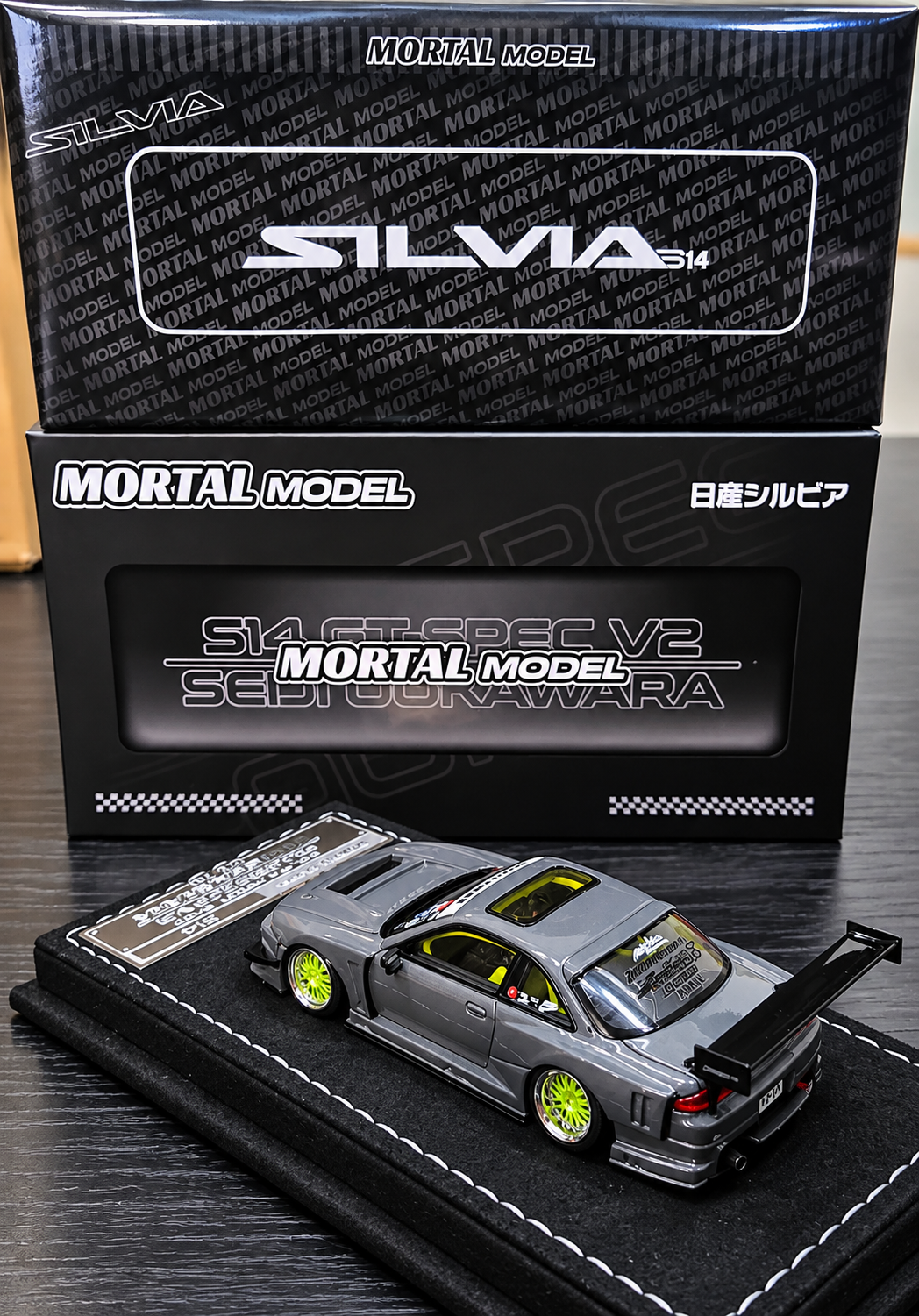 MORTALMODEL 1:64 Siliva S14 HEC 2025 Exclusive - Malaya Hobby Grey Nissan GT-SPEC V2 Seiji Ookawara LE Diecast Model