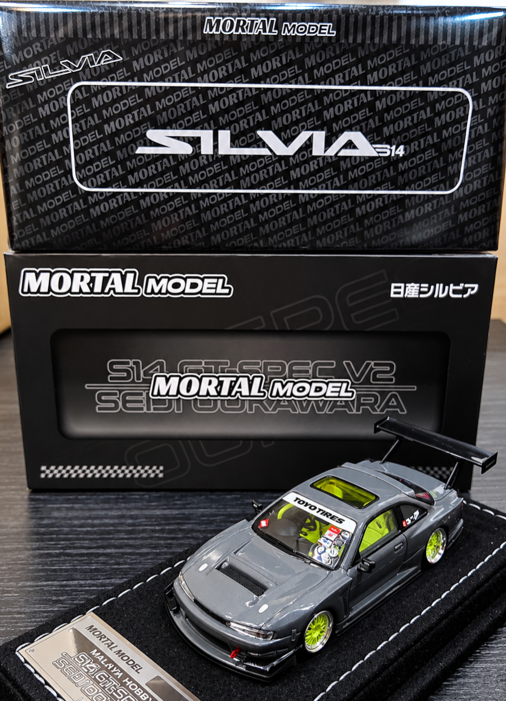 MORTALMODEL 1:64 Siliva S14 HEC 2025 Exclusive - Malaya Hobby Grey Nissan GT-SPEC V2 Seiji Ookawara LE Diecast Model