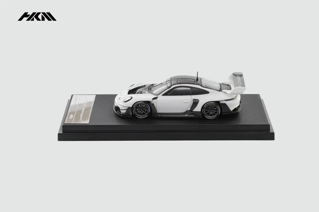 (Pre-Order) HKM 1:64 911(992) GT3 R Rennsport Large Tail Wing White/Carbon Black Model Car
