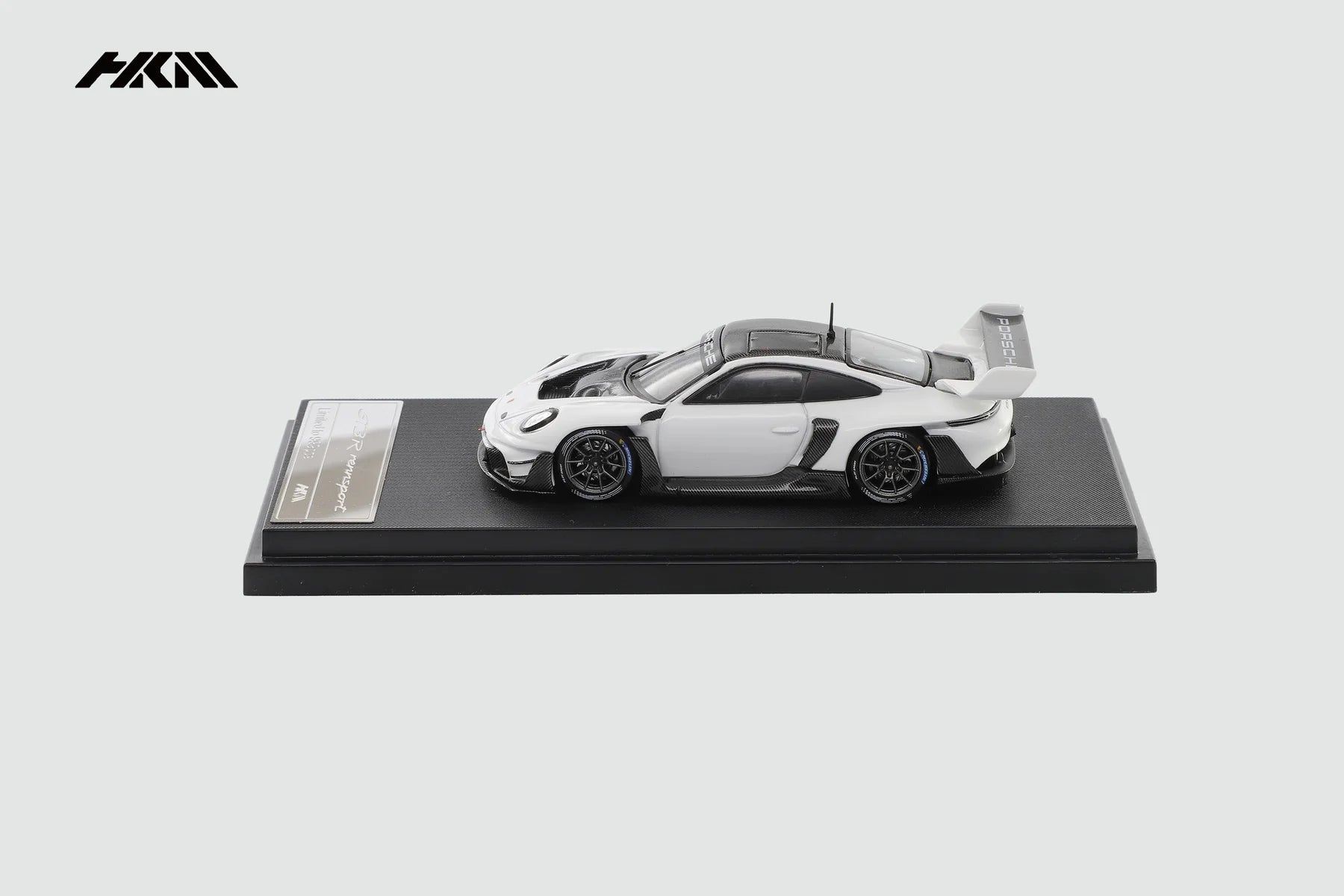 (Pre-Order) HKM 1:64 911(992) GT3 R Rennsport Large Tail Wing White/Carbon Black Model Car