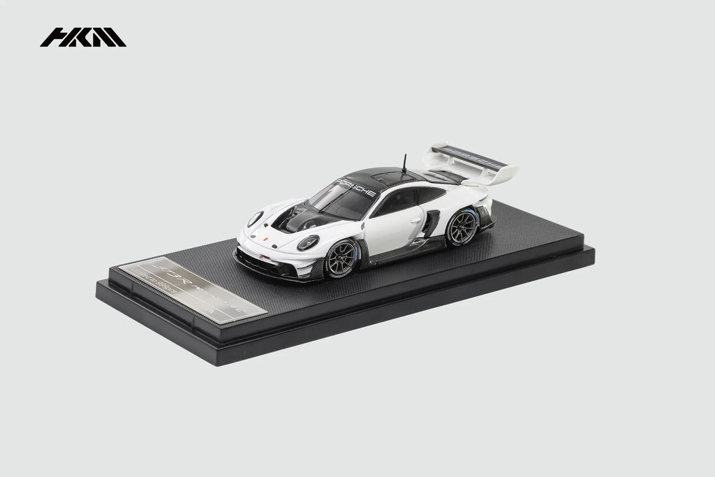 (Pre-Order) HKM 1:64 911(992) GT3 R Rennsport Large Tail Wing White/Carbon Black Model Car