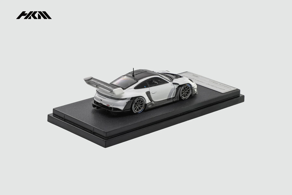 (Pre-Order) HKM 1:64 911(992) GT3 R Rennsport Large Tail Wing White/Carbon Black Model Car