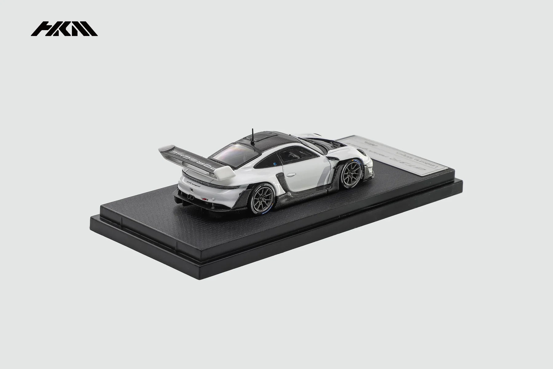 (Pre-Order) HKM 1:64 911(992) GT3 R Rennsport Large Tail Wing White/Carbon Black Model Car