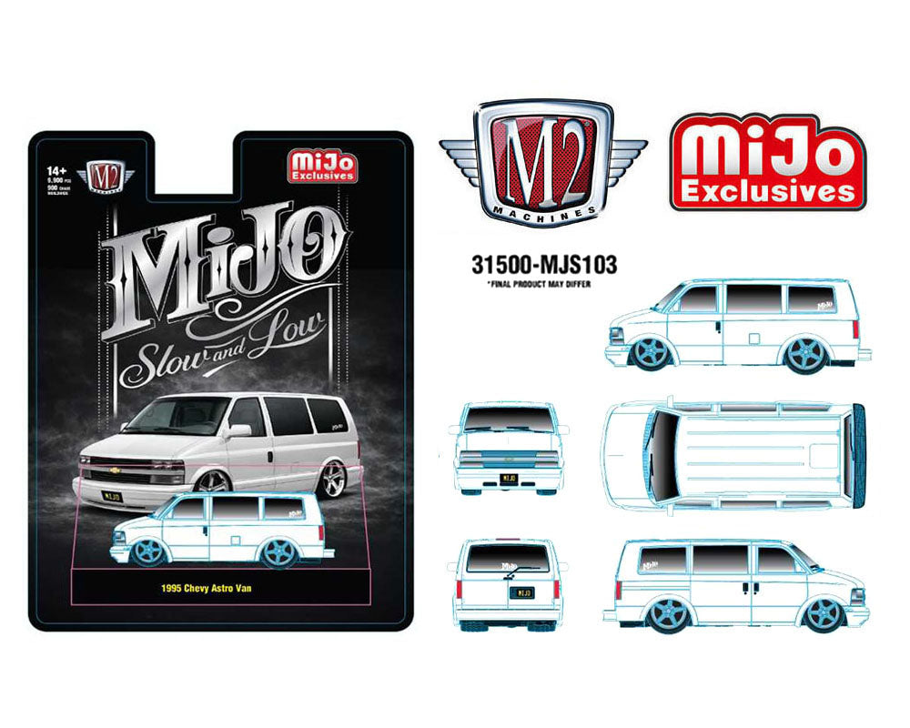 (Coming Soon) M2 Machines 1:64 1995 Chevrolet Astro Van Custom Slow & Low – White – MiJo Exclusives
