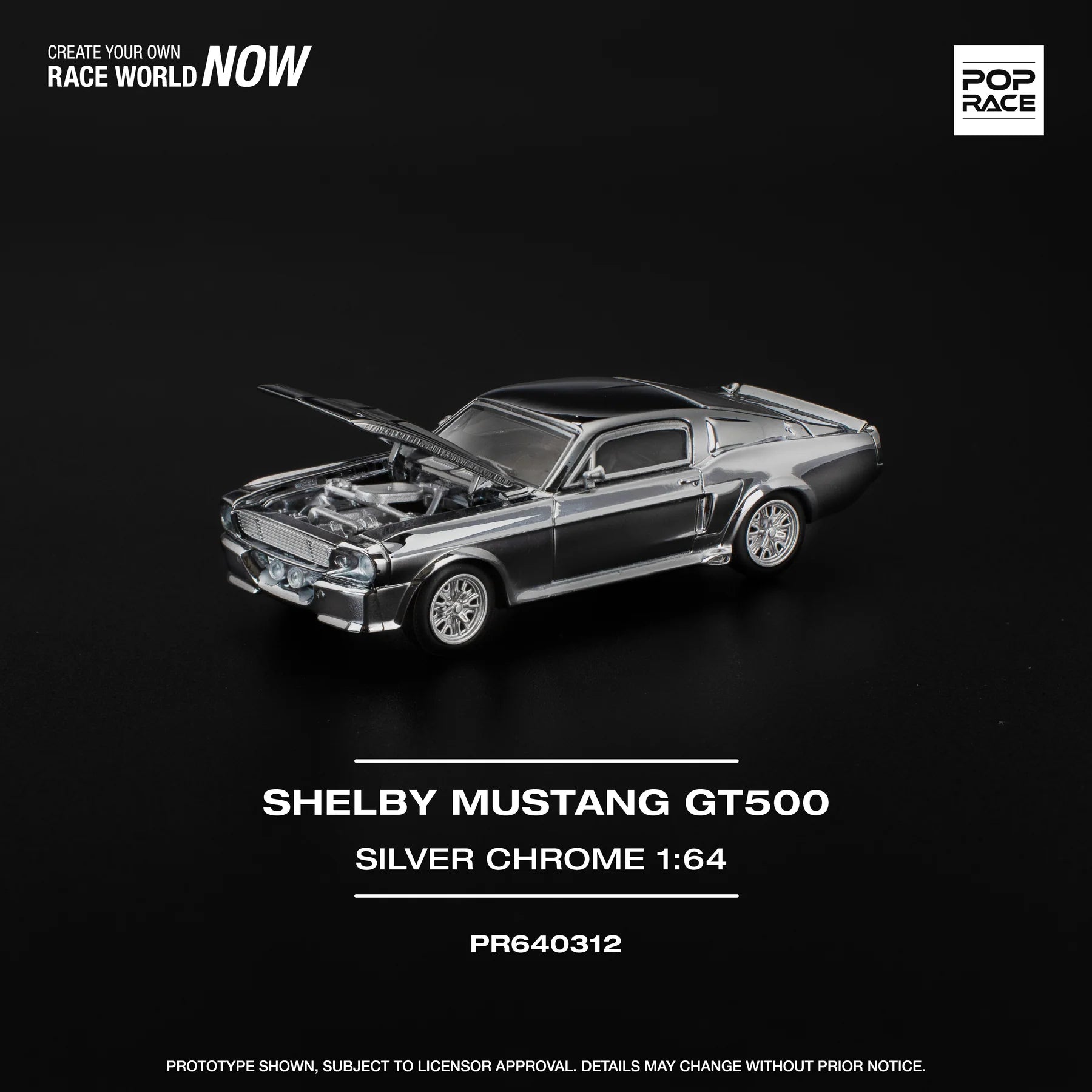 (Coming Soon) POPRACE 1/64 SHELBY MUSTANG GT500 - SILVER CHROME