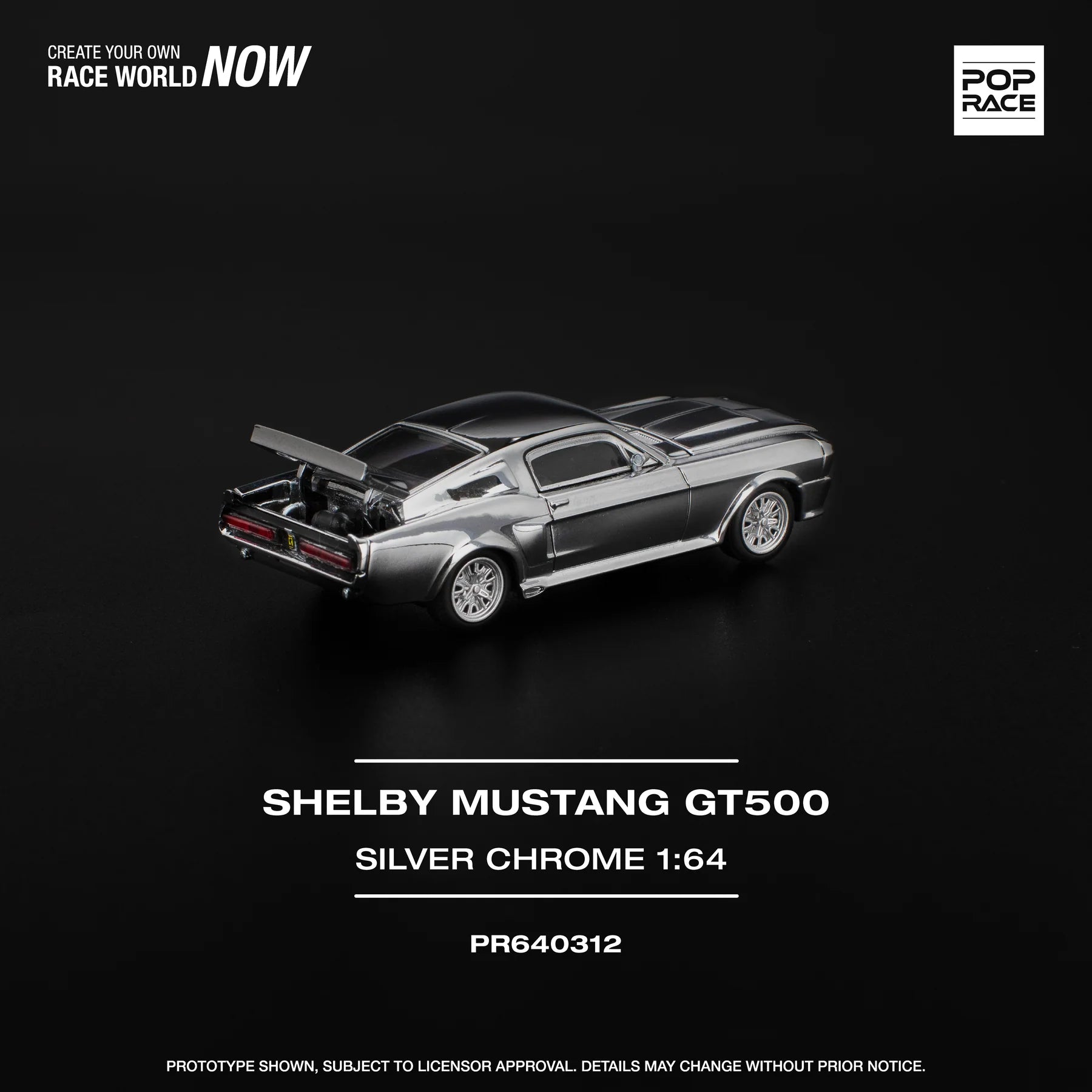 (Coming Soon) POPRACE 1/64 SHELBY MUSTANG GT500 - SILVER CHROME