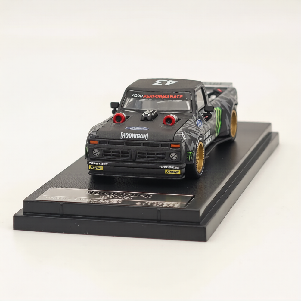 (Coming Soon) STREETWARRIOR 1977 1:64 F-150 Hoonitruck "Monster Livery" Tianmen - Black Pick Up