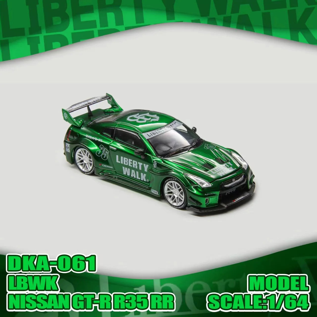 (Coming Soon) DEMON KING AUTO 1:64 Nissan GTR R35 RR LBWK - Green livery **CHASE CARS ARE RANDOMLY PACKED**