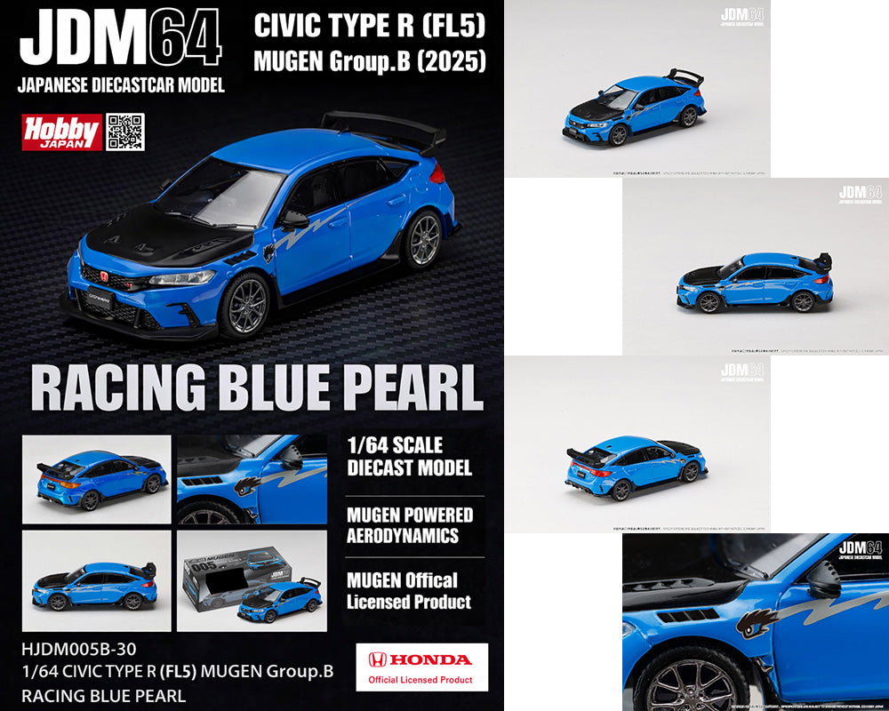 (Coming Soon) HOBBY JAPAN 1/64 Honda Civic Type R (FL5) MUGEN - Racing Blue Pearl