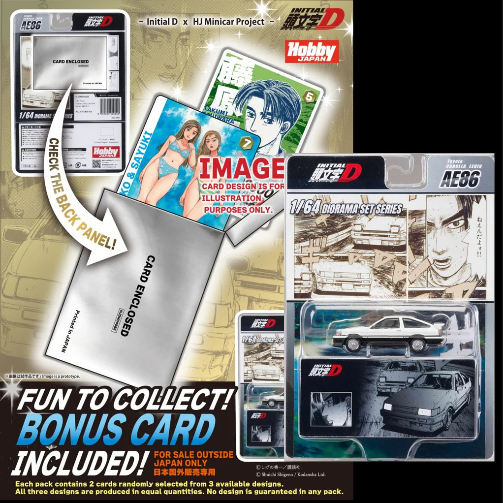 (Coming Soon) HOBBY JAPAN JDM64 1/64 Toyota COROLLA LEVIN (AE86) / Initial D Wataru Akiyama vs Takumi Fujiwara (Includes 2 random cards)